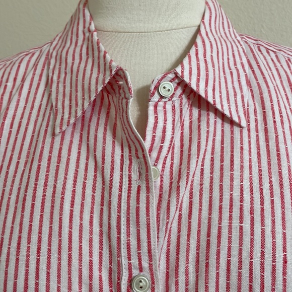 New TALBOTS White Red Stripes Linen Button Down Shirt Size Medium - Picture 5 of 11